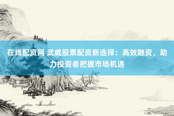 在线配资网 武威股票配资新选择：高效融资，助力投资者把握市场机遇