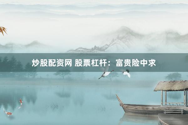 炒股配资网 股票杠杆：富贵险中求