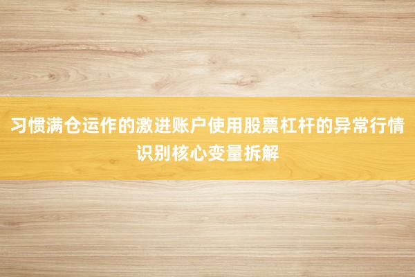 习惯满仓运作的激进账户使用股票杠杆的异常行情识别核心变量拆解