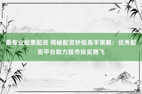 最专业股票配资 揭秘配资炒股高手策略：优秀配资平台助力股市投资腾飞